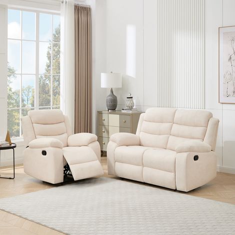 BOSTON 1+2 SEATER MANUAL FABRIC RECLINER SOFA SET BEIGE