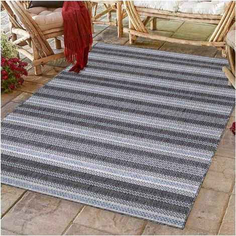 Tapis plat intérieur et extérieur rayé design Oyo Noir 120x170 (1/5)