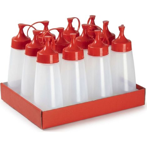Set 12 Bottiglie Dosatrici TEXAS 400 ml Flaconi Spremibili Hemax Rosso (1/5)