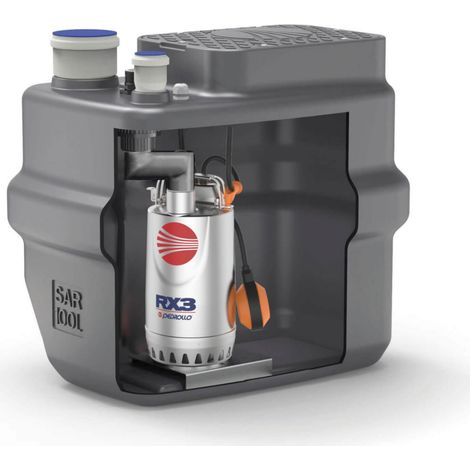 Pedrollo – Station de relevage eaux usées 100 litres – Débit 6 m³/h – Hauteur manométrique 8 m – Pompe Vortex pour eaux grises (1/5)