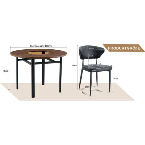 Ensemble table ronde 100 cm aspect bois avec 2 fauteuils noirs en PU pour salle à manger et cuisine (1/5)