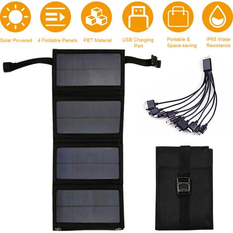 5V 20W USB Solarbetriebener Energiezellen-Lader mit Ladekabel, faltbar und biegsam, IP65 wasserdicht, Powerbank mit 4 Solarzellen zum Laden von Handys, Angeln, Wandern, Camping, Notfällen im Freien (1/5)