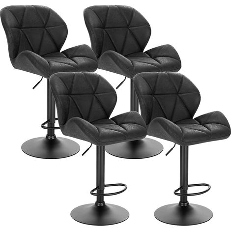 Woltu – Tabourets de bar réglables en hauteur – 4 x sièges rembourrés en similicuir noir – Base en métal robuste – Hauteur d'assise 60-82 cm