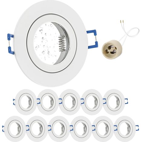 12x Spot LED Encastrable 230V IP44 Cadre Avec Douille GU10, Spots de plafond en Aluminium Blanc, Rond plat Spots Salle de bain spot cadre d'encastrement 68mm pour extérieur- intérie (1/5)