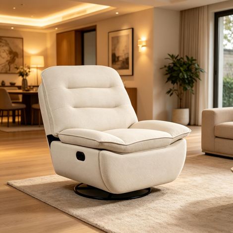 Relaxsessel drehbar mit verstellbarer Rückenlehne, verdecktem Seitenfach, Leinenoptik, Beige, 95 x 49.5 x 106 cm (1/5)