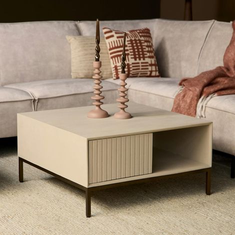 Table basse carrée en bois sable 2 tiroirs CORTINA (1/5)