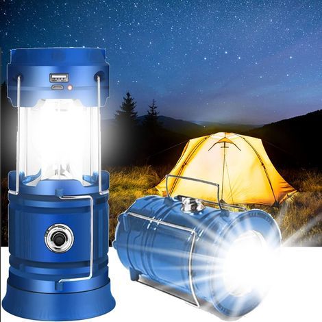 Lanterne Camping LED, Rechargeable Lampe Camping LED Lampe de Poche LED Portable Ultra Lumineuse Eclairage Camping Etanche USB Lumières de Tente pour l'extérieur, urgence, randonnée (bleu) (1/5)