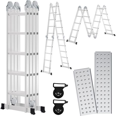 Randaco 580cm Aluminum Mehrzweckleitern, 4x5 Stufen Gerüst Leiter mit 2 Arbeitsplattform, Klappbare Stehleiter