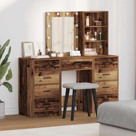 Schminktisch mit Spiegelbeleuchtung 3 pcs Braun Holzwerkstoff