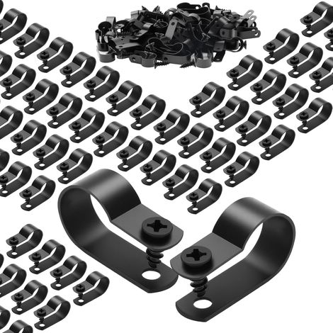 Lot de 120 colliers de serrage noirs 13,2 mm type R - Porte-câbles à visser avec 120 vis - Colliers de serrage à visser - En nylon - Pour la gestion des câbles (1/5)