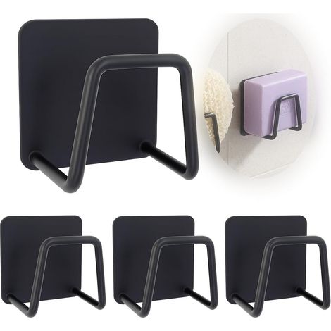 4 pièces Support éponge Cuisine, Support éponge Auto-adhésif pour évier et Surfaces Lisses, pour Ranger et égoutter éponges/brosses, sans perçage, Noir (1/5)