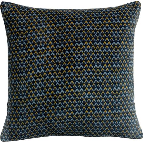 Coussin Décoratif à Motifs Géométriques Triangulaires en Coton Velours Bleu Encre 45 x 45 cm - PANGIVO (1/4)