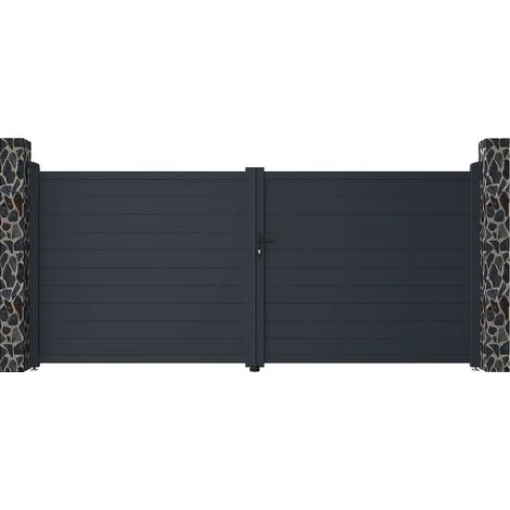 Cancello elettrico a battente L397 x H166 cm Alluminio pieno Antracite - NAZARIO