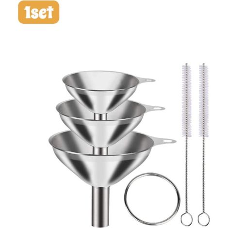 Entonnoir en métal inoxydable - Groot, moyen, petit - Mini entonnoir de qualité alimentaire - Convient pour la mise en bouteille, la cuisson et le versement d'huile - Cuillère à vin - Argent (1/5)