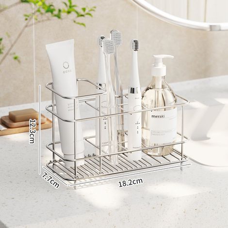 Edelstahl Nagellose Seifenbox – Zahnpastahalter und Zahnbürstenständer, elegant koreanisches Design, ideal für Bad und Waschbecken