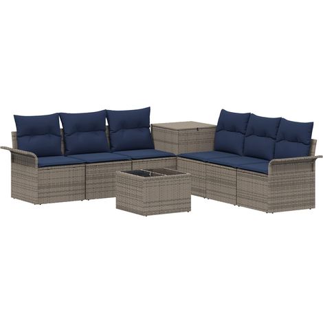 Set di divani 8 pz Grigio e Blu Navy Rattan sintetico e Acciaio vidaXL (1/5)