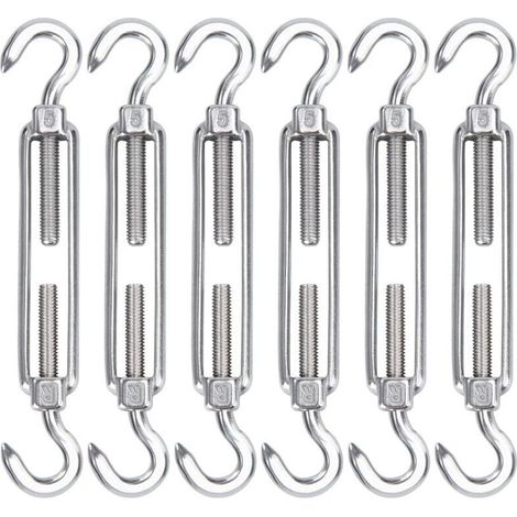 M5 Tendeur Cable Acier Inoxydable, Lot de 6 Tendeur de Fil Crochet et Crochet Réglable Heavy Duty Tension Hook & Hook pour Corde Cable Fil à Linge, Grillagefor Sun Shade Installation (1/5)