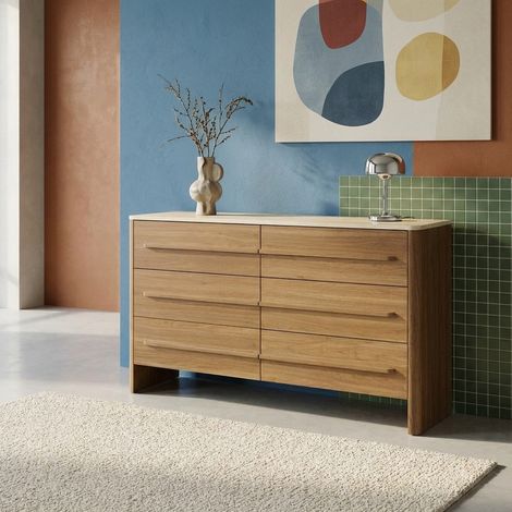 Commode décor bois noyer et effet travertin 6 tiroirs - Aretha (1/5)