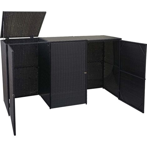 [NON UTILIZZATO] 3x copribidoni box spazzatura rifiuti HHG-261 66x195x110cm acciaio polyrattan nero
