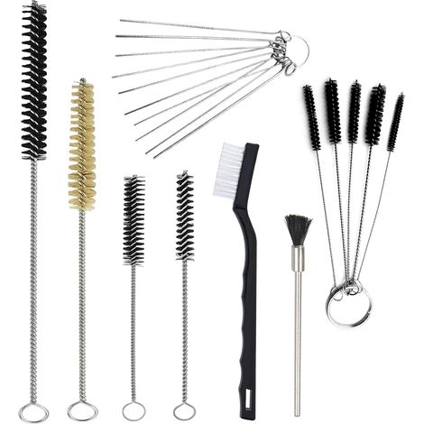 Lot de 21 Mini brosses de Nettoyage en Nylon avec pailles en métal, Pistolet pulvérisateur, mangeoires à Oiseaux, Machine à café, Tuyau, buse de Nettoyage (1/5)