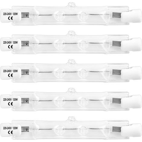 Ampoule Halogène R7s 78mm 120W Dimmable, 1800LM Blanc Chaud 2700K, AC220-240V, Projecteur à Double Extrémité R7s pour Plafonniers, Lumière de travail de sécurité, Éclairage paysager, 5 pièces (1/5)