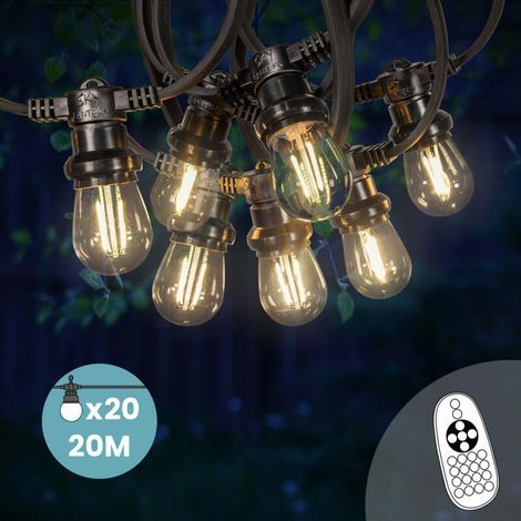 Guirlande Guinguette 20M 20 Bulbes Filament Blanc Chaud avec Variateur de Luminosité et Télécommande - Guirlande Lumineuse Ampoule E27 Transparente à Intensité Variable - Guirlande Guinguette Led (1/5)