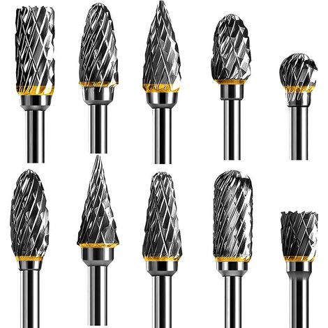 Hartmetall-Fräser-Set, kompatibel mit 10 Stück, 1/8-Zoll-Schaft, für DIY-Holzschnitzerei, Metallpolieren, Gravieren, Bohren (1/5)