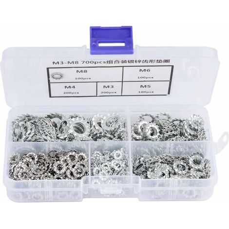 Dent Dentelée Galvanisée Rondelle de Verrouillage Outil de Fixation pour Rondelles Plates 700pcs M3/M4/M5/M6/M8 Lefou (1/5)
