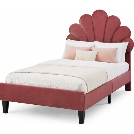 Einzelbett 90 x 200 cm, 1 Person mit Kopfteil in Blumenform, ohne Matratze, Gepolstert, Rot (1/5)