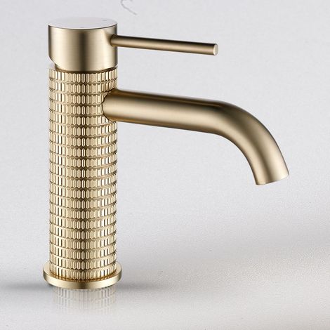 Robinet de Lavabo Tout en Cuivre, Mitigeur Eau Chaude Froide pour Vasque à Poser, Fourni avec Tuyaux Flexibles 60 cm, Doré rose 16cm (1/4)
