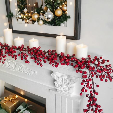 Guirlande De Baies Rouges - Guirlande Artificielle De Noël 180 Cm - Pour Décoration De Cheminée, De Manteau Ou De Mur - 1 Pièce (1/5)