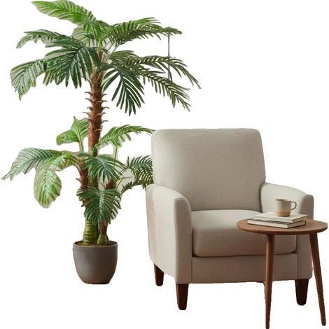 Palmier Cycas Artificiel, Design Réaliste, Utilisation Intérieure, vert armée (1/2)