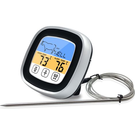Digitales Fleischthermometer mit Touchscreen aus Edelstahl, schwarz, für Küche und Grill (1/5)