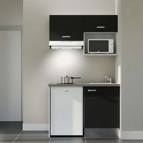 Kitchenette K02L-PT - 120 cm - plan stratifié, évier inox, électroménager inclus (1/4)
