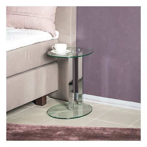 Table d'appoint ovale 45x35x50 cm en verre et métal chromé