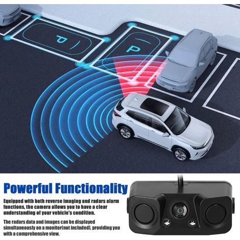 Caméra radar de recul visuelle 2 en 1, caméra vidéo de recul étanche pour voiture, avec capteur de détection et avertisseur sonore. (1/5)