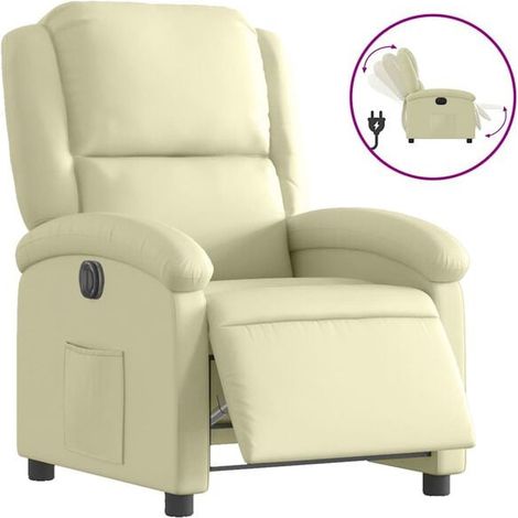 Fauteuil inclinable électrique en cuir véritable beige (1/5)