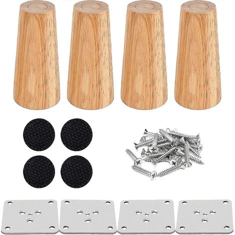 Ensemble de 4 pieds de meubles en bois Drenky, pieds de lit, pieds de table basse droits de 10 cm, pieds de meubles de cuisine, finition noyer, avec accessoires de montage. (1/3)