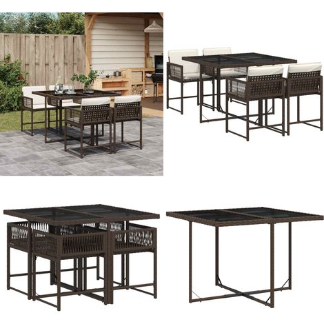 5-tlg. Garten-Essgruppe mit Kissen Braun Poly Rattan - Gartentisch - Gartenmöbelset - Outdoor Möbel - Esstisch - Gartenstühle - Home & Living (1/5)