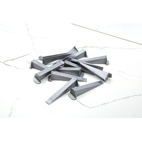 HexPro Fliesen Nivelliersystem Set alle Fugenbreiten Zuglaschen Keile Abstandshalter Verlegehilfe: Fliesenkeile (100 Stück), 20 Packungen (1/4)