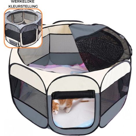 Parc pour chiots en nylon - Gris - Pliable - 60 cm de hauteur - Léger - Octogonal - Tente pour chien - Tente pour chiot - Parc pliable (1/4)