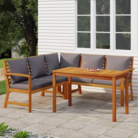 Ensemble à manger de jardin 4 pcs-Salon de jardin coussins Bois acacia 428077 (1/5)