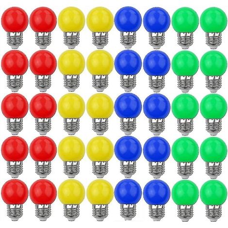 Bombillas LED decorativas y elegantes E27 de 3W/30W, 240 lúmenes, CA 220-240V, colores surtidos: rojo, amarillo, azul, verde - Paquete de 40 [eficientes energéticamente] (1/5)