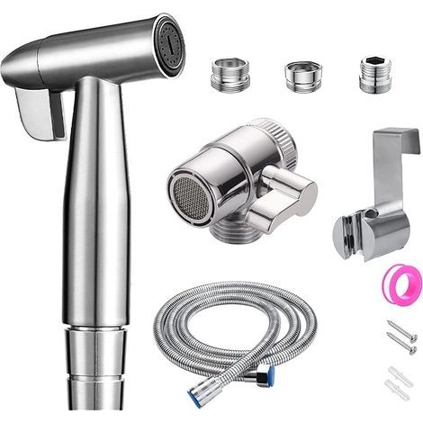 Bidet en acier inoxydable douchette à main, bidet musulman en acier inoxydable et kit de pulvérisation de couches en tissu pour bébé – avec distributeur de robinet,toilettes à crochet ou support mural (1/5)