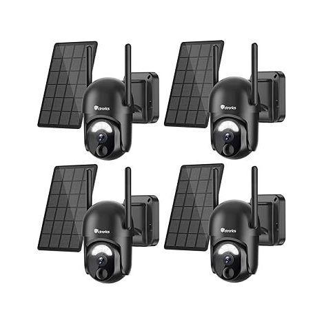 Lot de 4 caméras de surveillance WiFi extérieur – Solaire, PTZ, 2K 3MP, vision nocturne couleur, détection humaine PIR, audio bidirectionnel, IP66 (1/5)