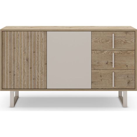 MINELA - Buffet 2 portes 140cm -en mélamine - Chêne clair (1/5)