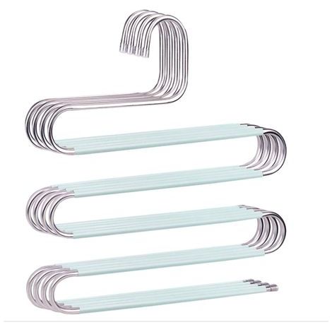 Vert Lot de 4 cintres antidérapants en Forme de S en Acier Inoxydable pour Pantalons, Jeans, écharpes à Suspendre (1/5)