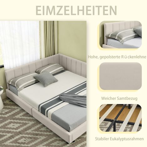 Lit double 140200 cm, surface en velours, dossier haut, idéal pour les chambres familiales, les chambres d'amis et les appartements, convient aux couples et aux petites familles, beige (sans matelas) (1/5)