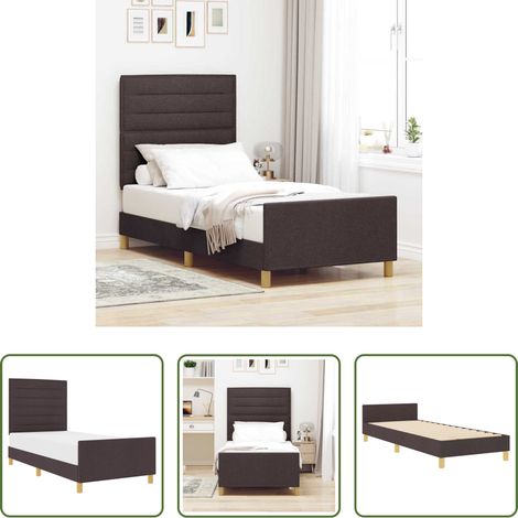 Stoffbett - Bettgestell mit Kopfteil Dunkelbraun 90 x 190 cm Stoff (1/5)