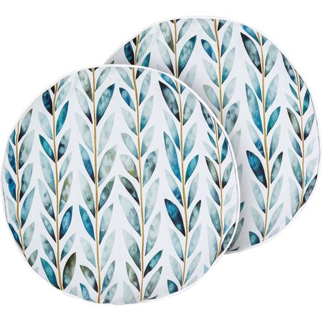 Conjunto de 2 cojines de jardín almohada de exterior ⌀ 40 cm poliéster motivo hojas blanco y verde Loano